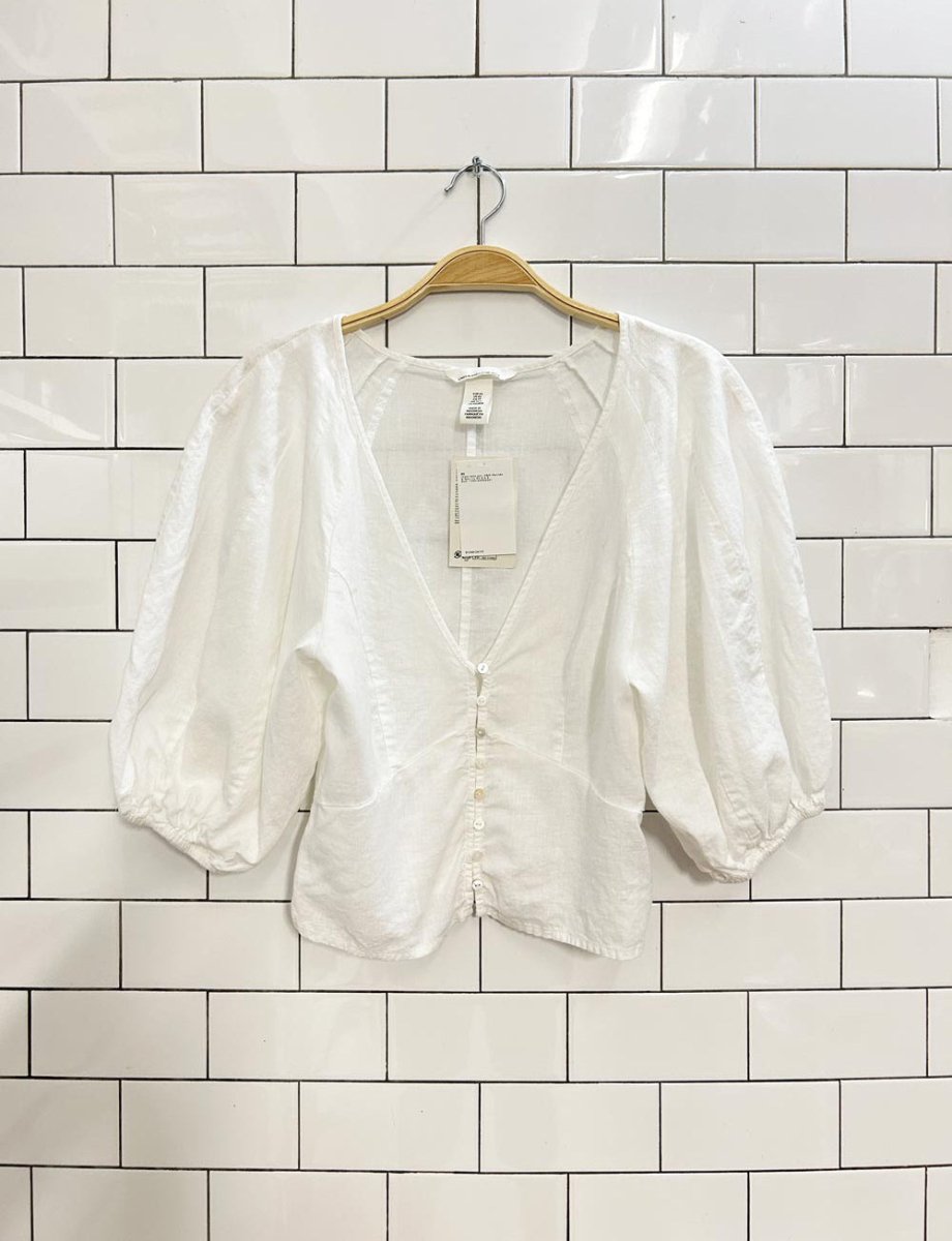nwt h&m linen - blend balloon sleeve top - good market thrift store