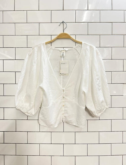 nwt h&m linen - blend balloon sleeve top - good market thrift store