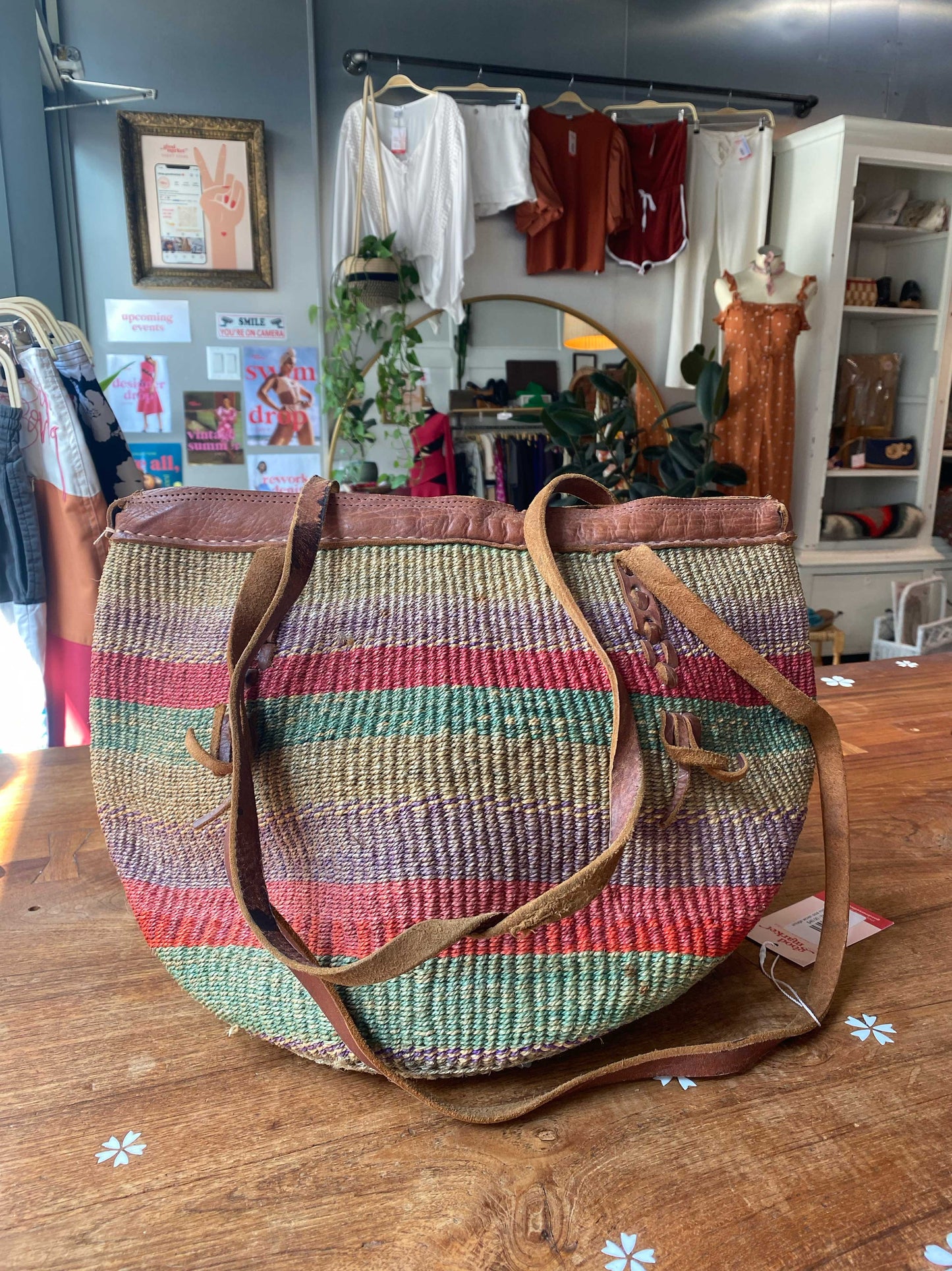 vintage woven sisal market bag