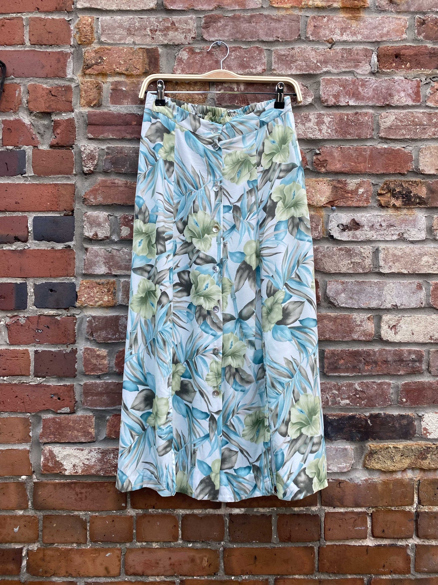 vintage 00s tropical button down slit midi skirt