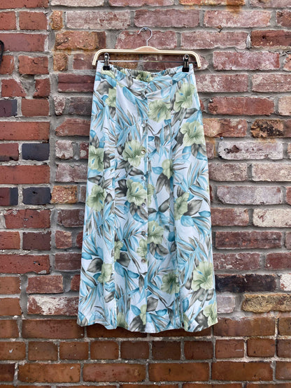 vintage 00s tropical button down slit midi skirt