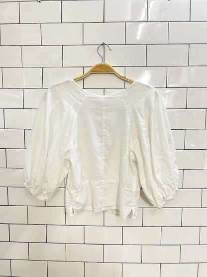 nwt h&m linen - blend balloon sleeve top - good market thrift store