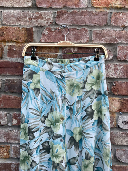 vintage 00s tropical button down slit midi skirt