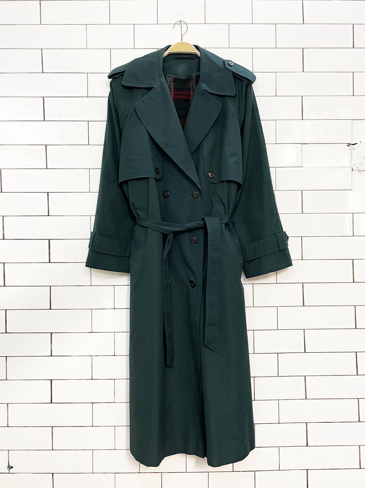 vintage sequence plaid-lined belted trench coat | removeable liner