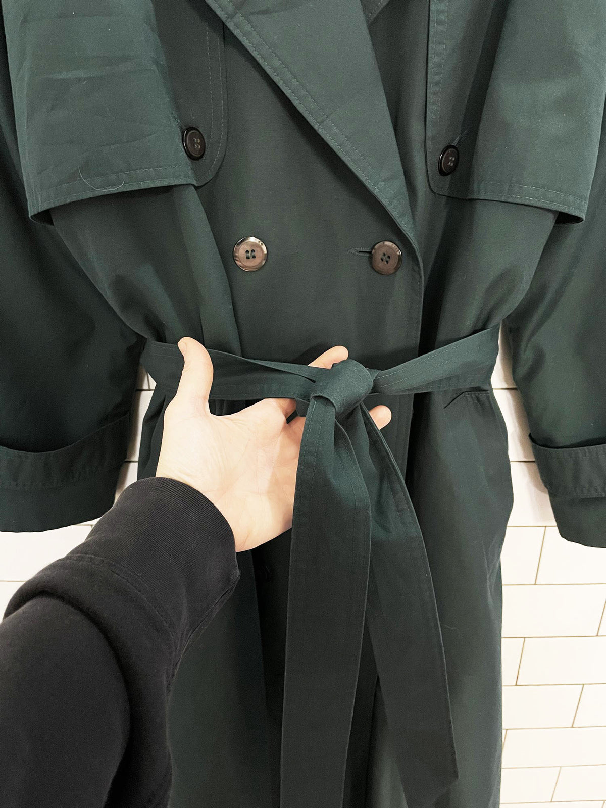 vintage sequence plaid-lined belted trench coat | removeable liner
