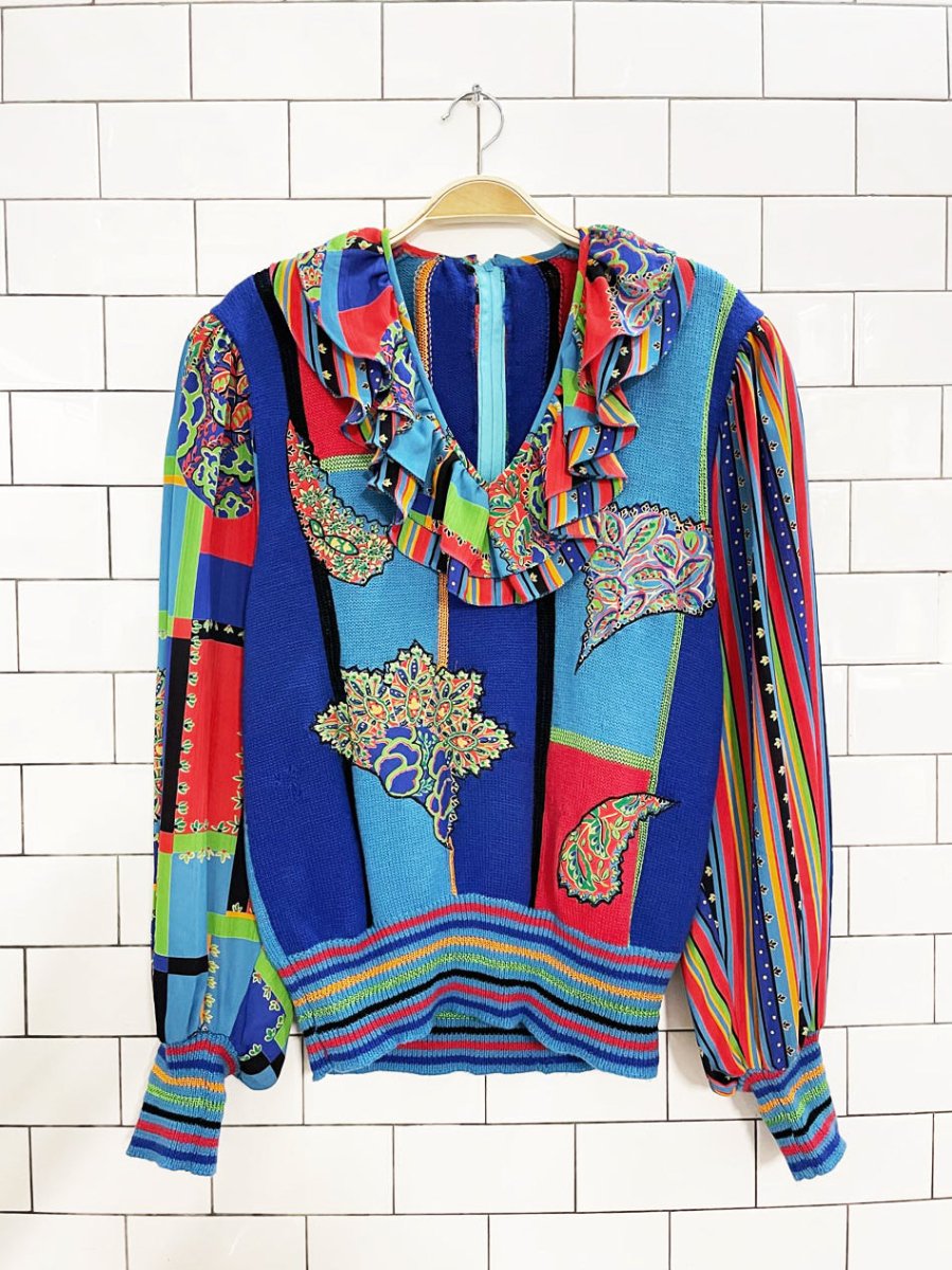 vintage wool balloon sleeve sweater with ruffle collar - good market thrift store