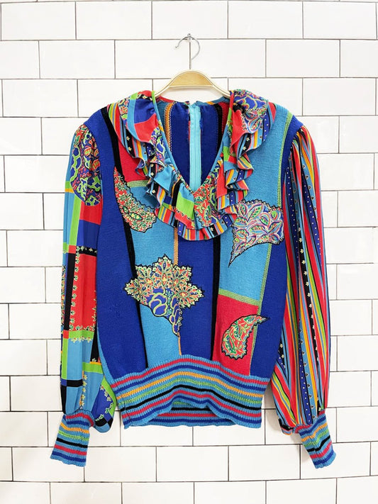 vintage wool balloon sleeve sweater with ruffle collar - good market thrift store