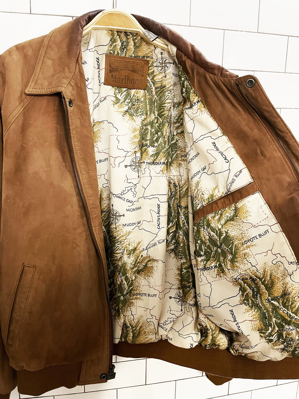 vintage 90s marlboro adventure team nubuck leather bomber jacket