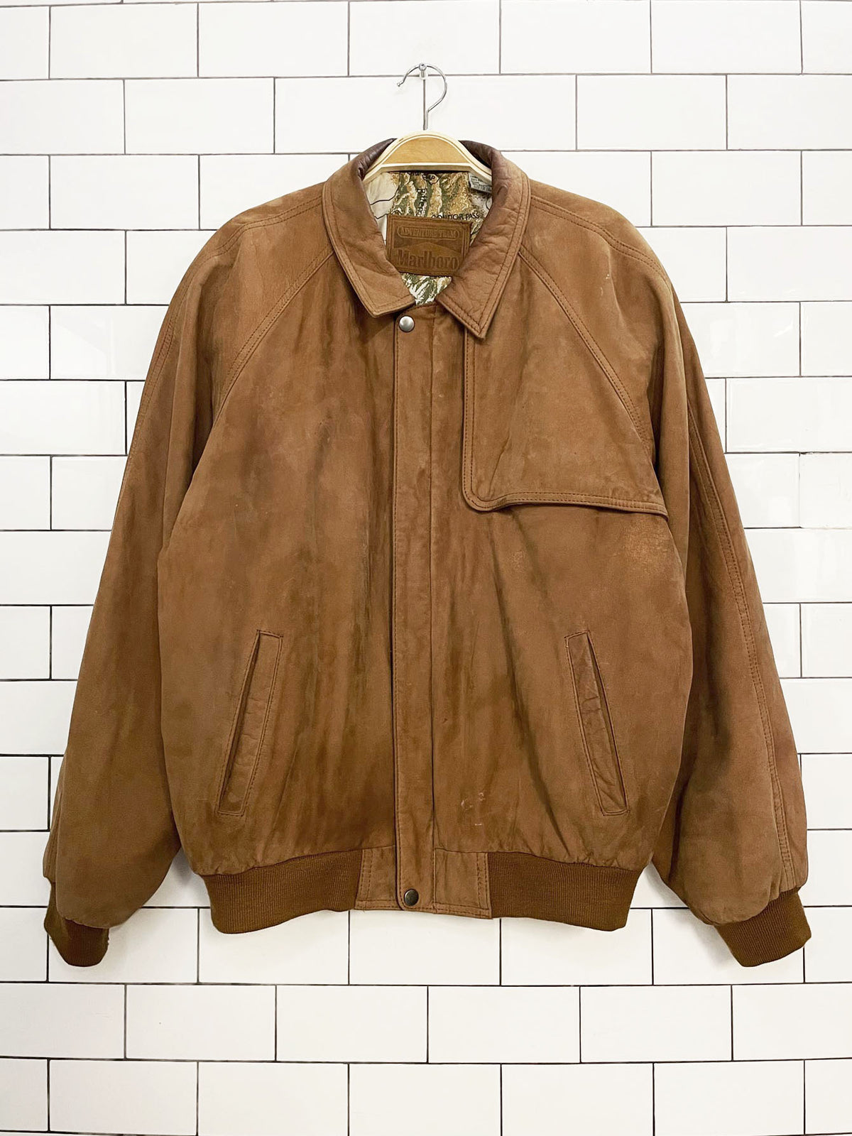 vintage 90s marlboro adventure team nubuck leather bomber jacket