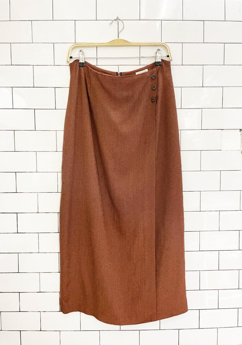 vintage 00s braemar button detail wrap midi skirt - good market thrift store