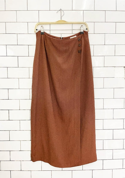 vintage 00s braemar button detail wrap midi skirt - good market thrift store