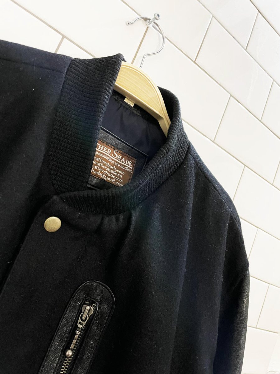 vintage michael b jordan wool - leather 'battle XXIV' varsity jacket | leather shade - good market thrift store