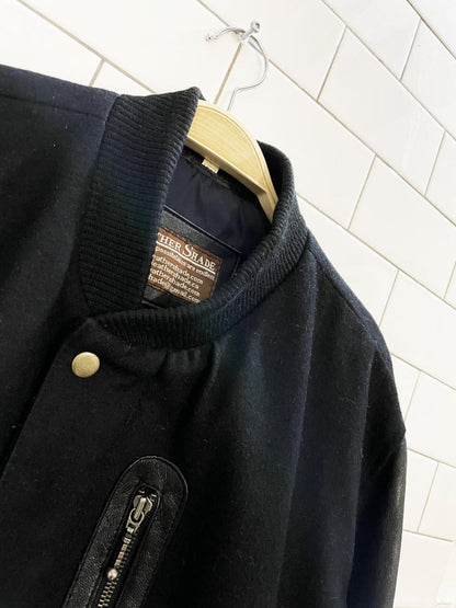 vintage michael b jordan wool - leather 'battle XXIV' varsity jacket | leather shade - good market thrift store