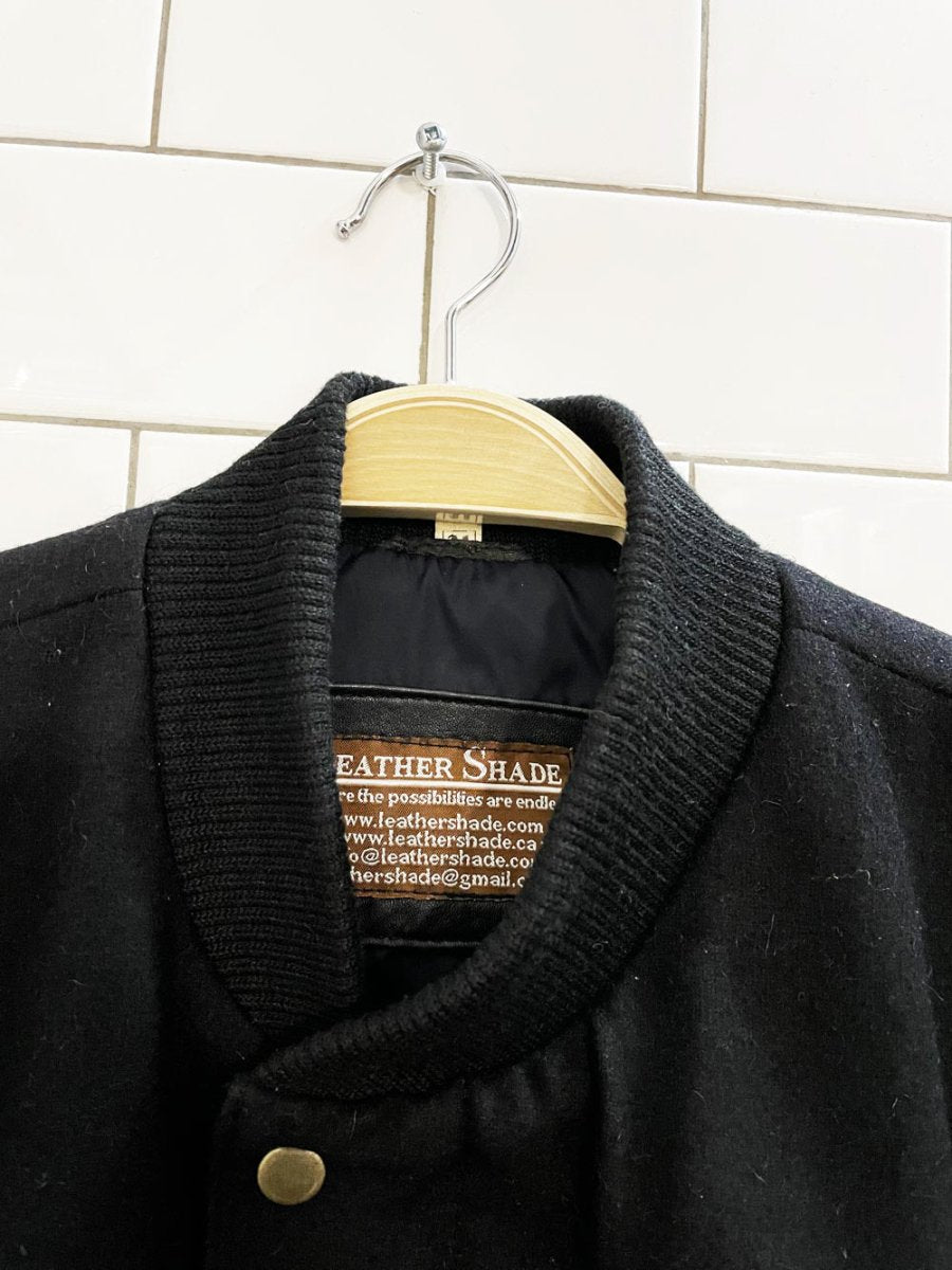 vintage michael b jordan wool - leather 'battle XXIV' varsity jacket | leather shade - good market thrift store