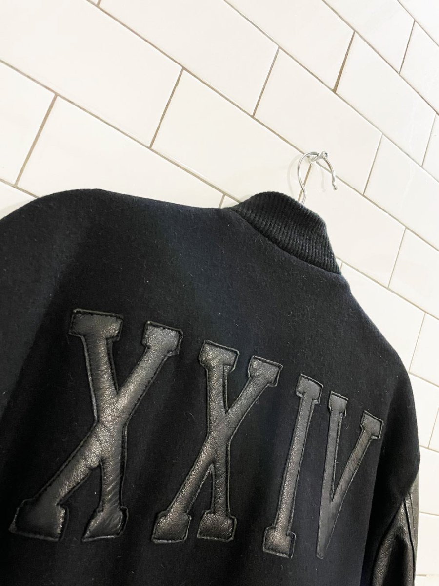 vintage michael b jordan wool - leather 'battle XXIV' varsity jacket | leather shade - good market thrift store