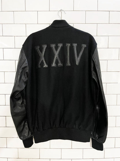 vintage michael b jordan wool - leather 'battle XXIV' varsity jacket | leather shade - good market thrift store