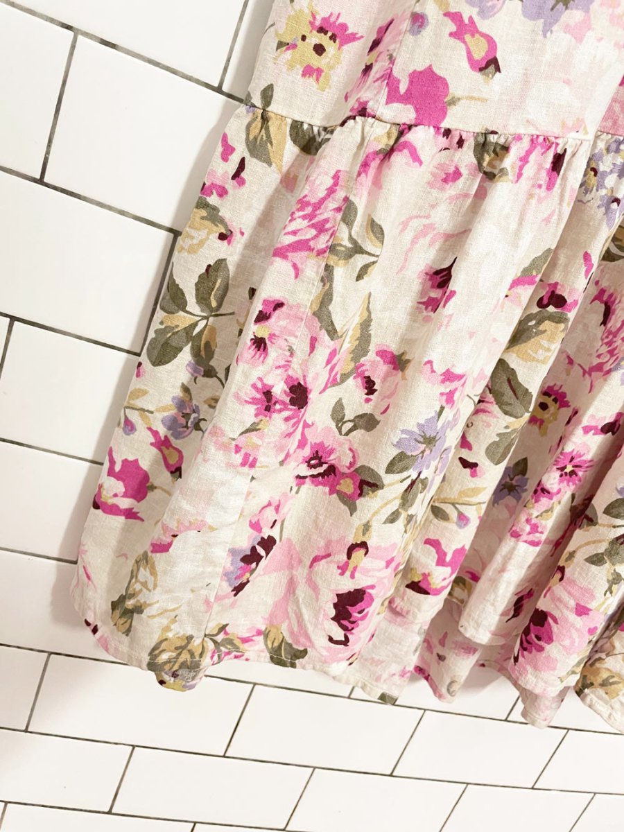 reitmans x the birds papaya linen - blend floral midi dress - good market thrift store