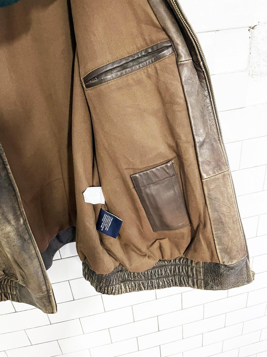 vintage denver hayes sherpa collar leather aviator bomber jacket - good market thrift store