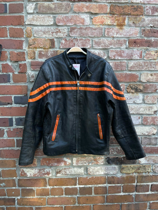 vintage orange stripe leather biker jacket