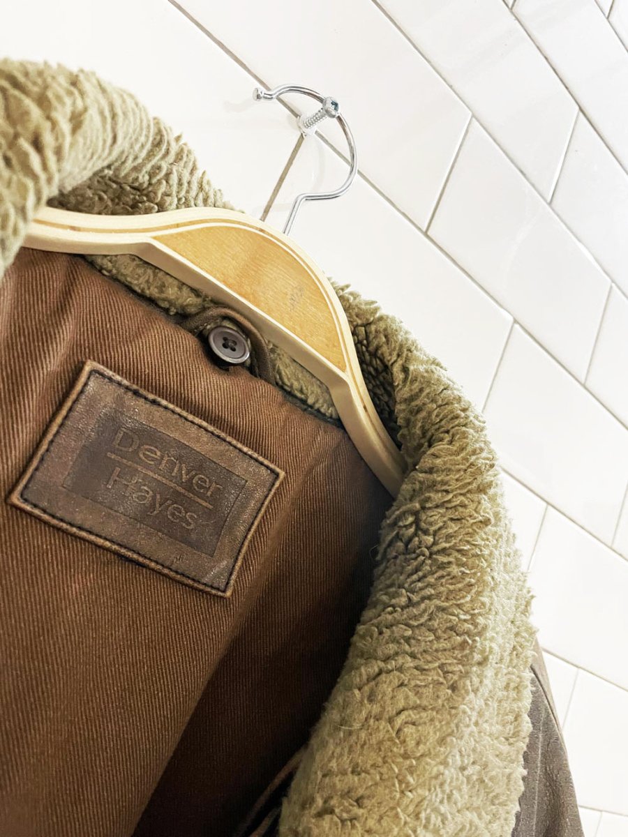 vintage denver hayes sherpa collar leather aviator bomber jacket - good market thrift store