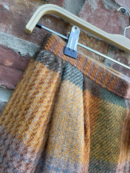 vintage fall plaid pleated wool skirt