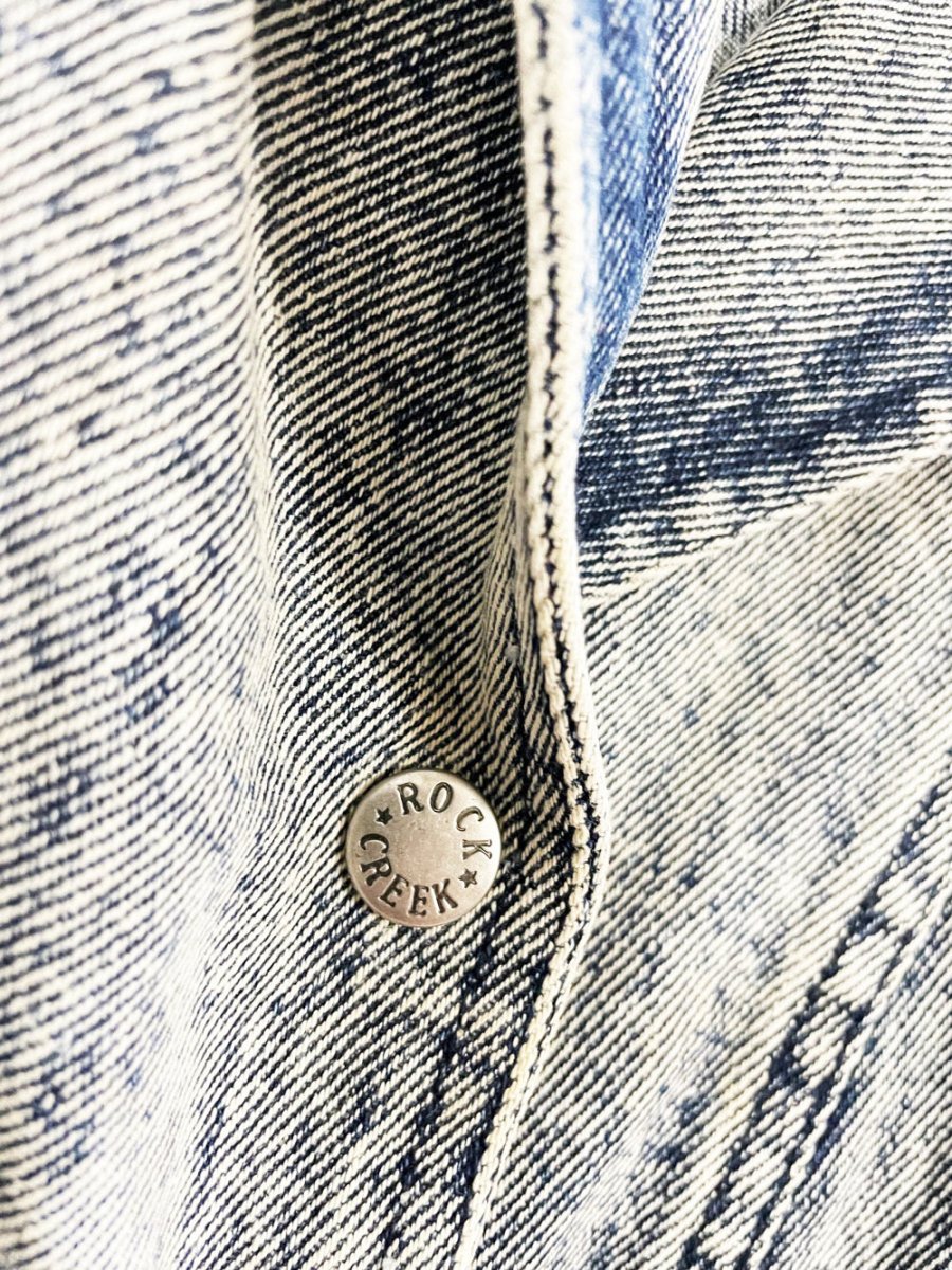 vintage 80s rock creek leather fringe concho western acid wash denim jacket - good market thrift store