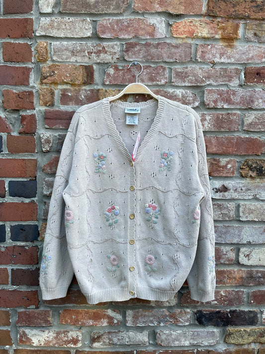 vintage NR windowpane flowers knit cardi