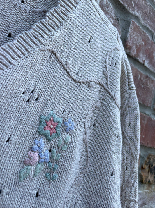 vintage NR windowpane flowers knit cardi