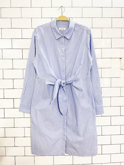 calvin klein blue stripe tie waist long sleeve shirt dress - good market thrift store