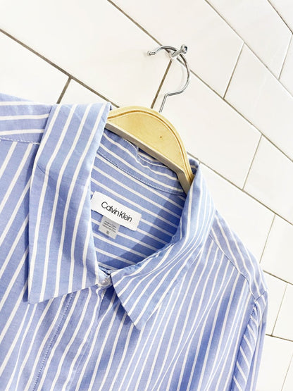 calvin klein blue stripe tie waist long sleeve shirt dress - good market thrift store