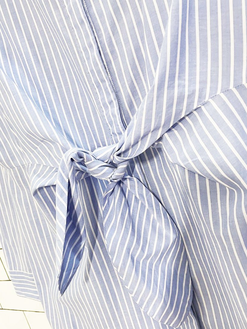 calvin klein blue stripe tie waist long sleeve shirt dress - good market thrift store