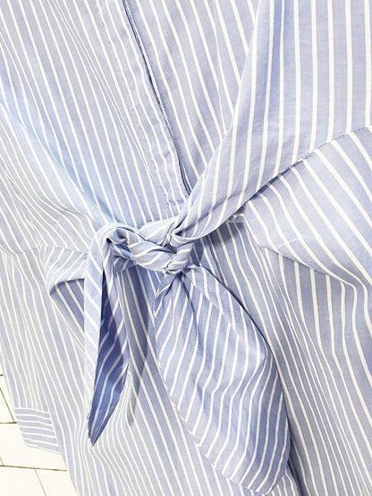 calvin klein blue stripe tie waist long sleeve shirt dress - good market thrift store