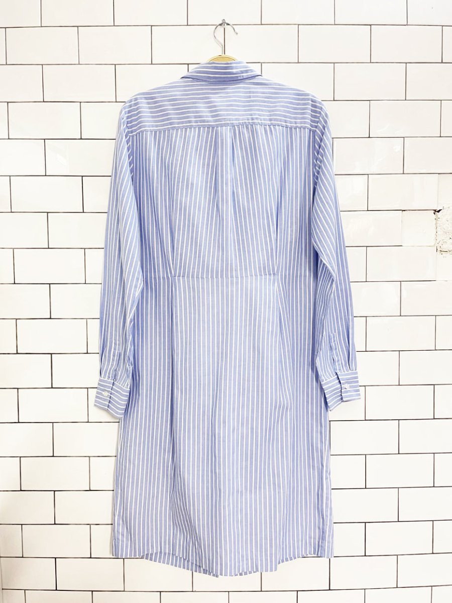calvin klein blue stripe tie waist long sleeve shirt dress - good market thrift store