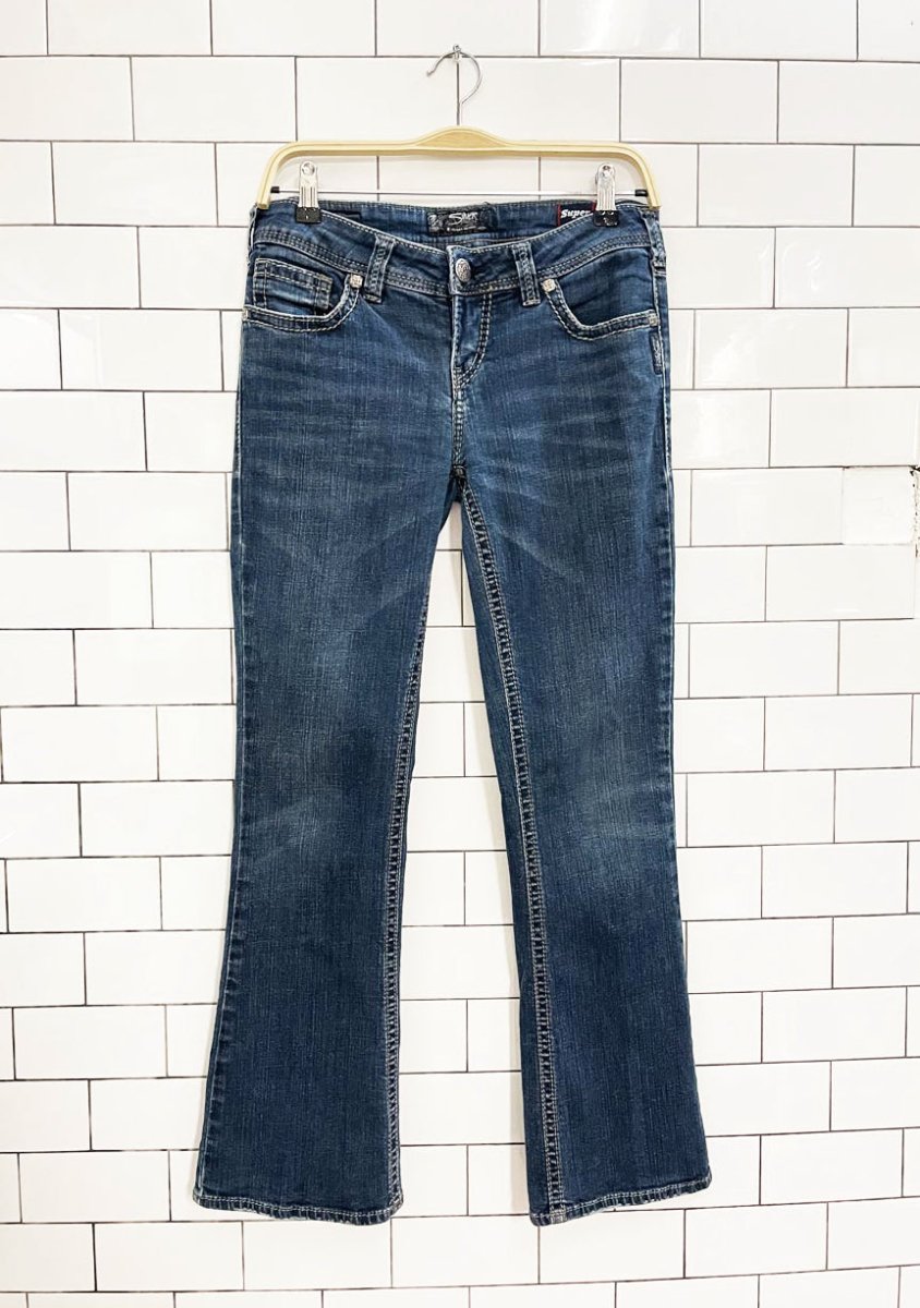 y2k silver aiko super stretch bootcut jeans - good market thrift store