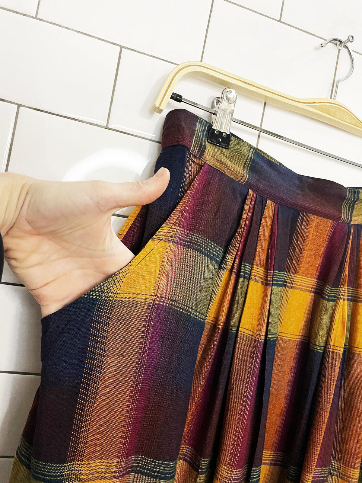 x2 nwt vintage royal silk plaid full button shirt + midi skirt set | made in India