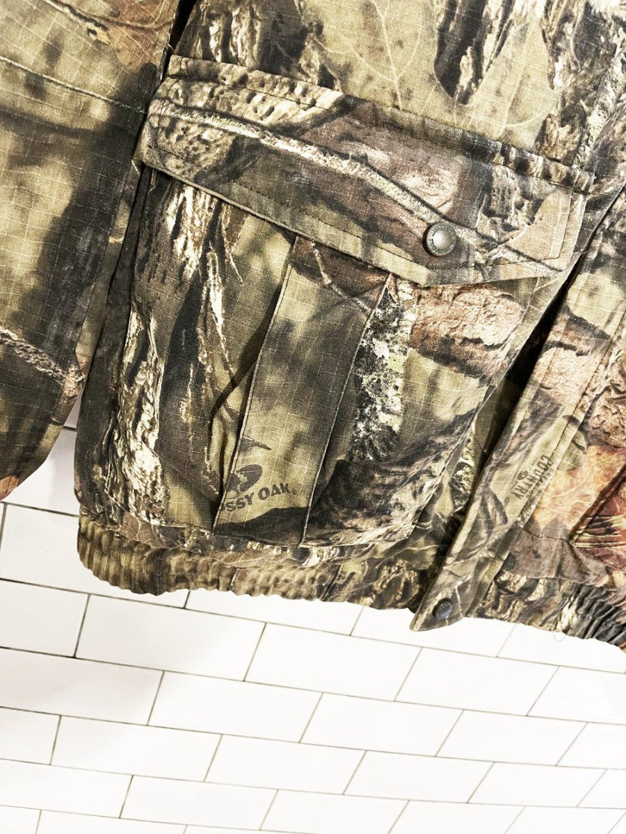 mossy oak camo hooded puffer bomber jacket - good market thrift store