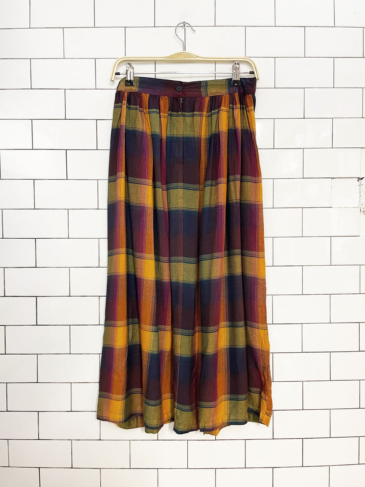 x2 nwt vintage royal silk plaid full button shirt + midi skirt set | made in India