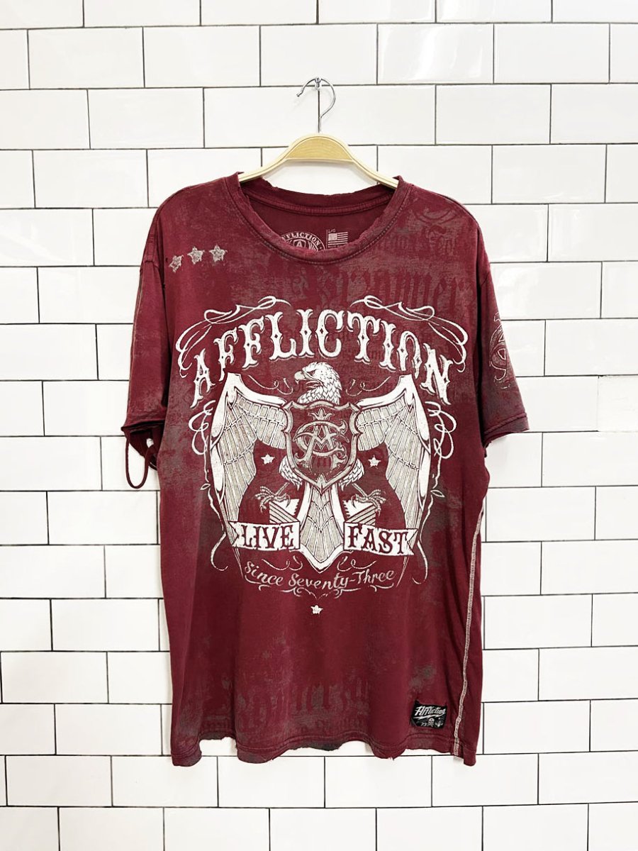 y2k affliction live fast ac distressed tee - good market thrift store