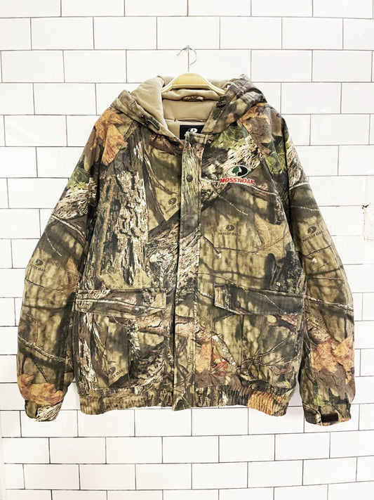 mossy oak camo hooded puffer bomber jacket - good market thrift store