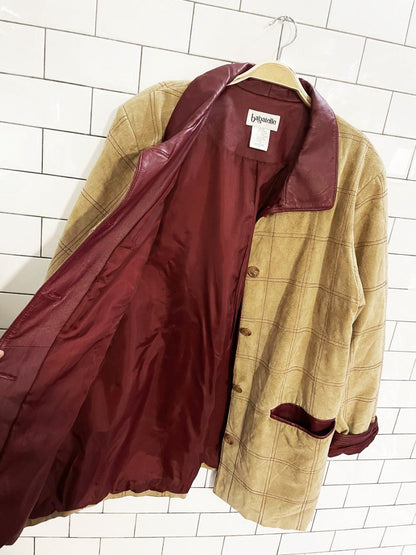 vintage 80s bagatelle suede + leather windowpane stitch chore jacket - good market thrift store