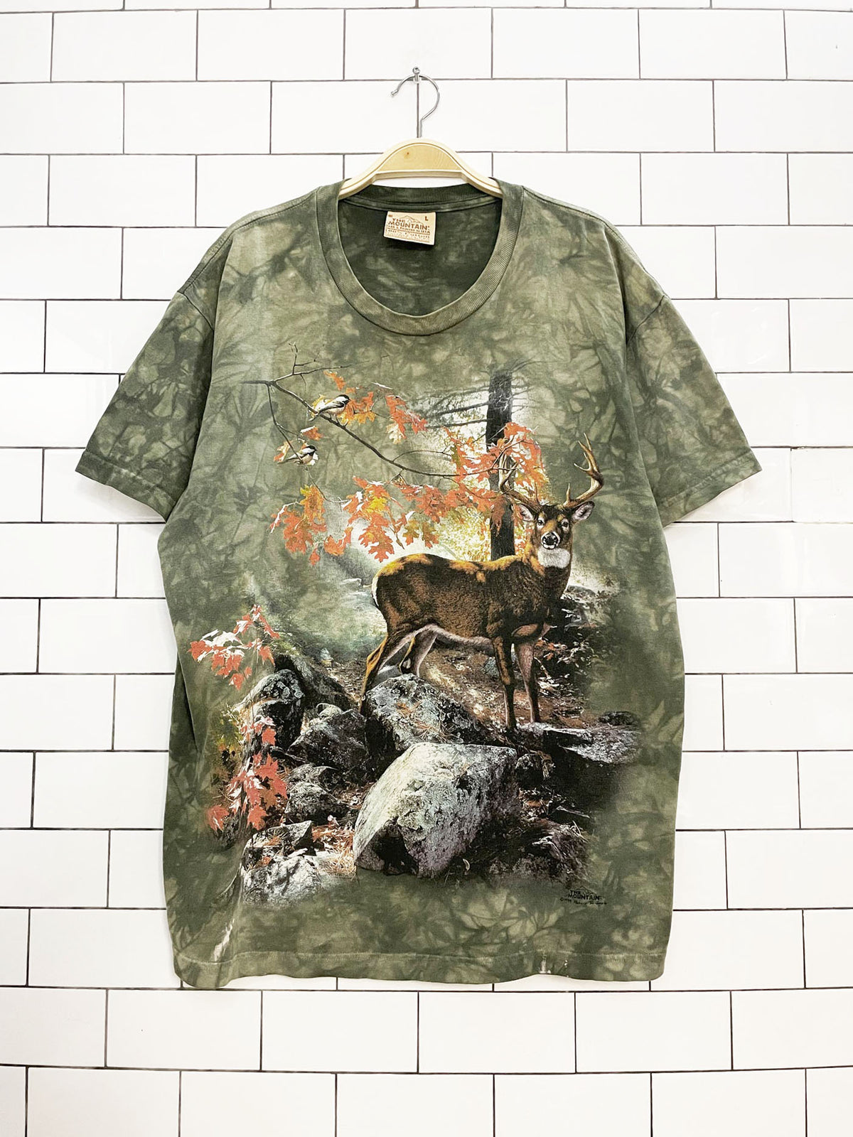 vintage 90s the mountains fall forest deer tie dye tee