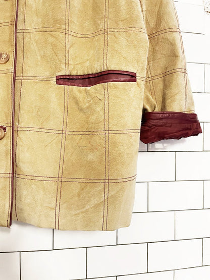 vintage 80s bagatelle suede + leather windowpane stitch chore jacket - good market thrift store