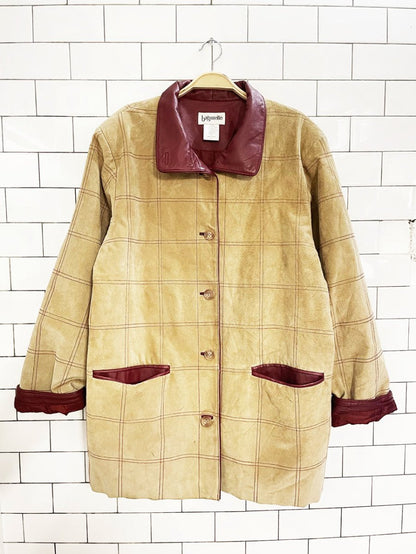 vintage 80s bagatelle suede + leather windowpane stitch chore jacket - good market thrift store