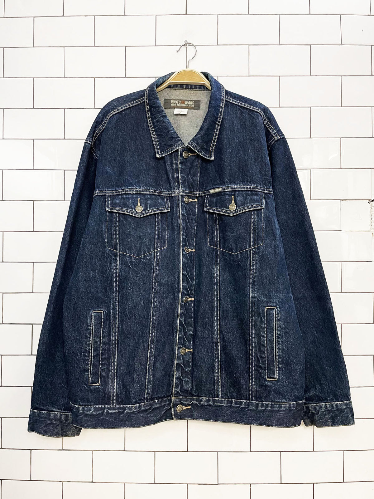 vintage 00s roots denim trucker jacket