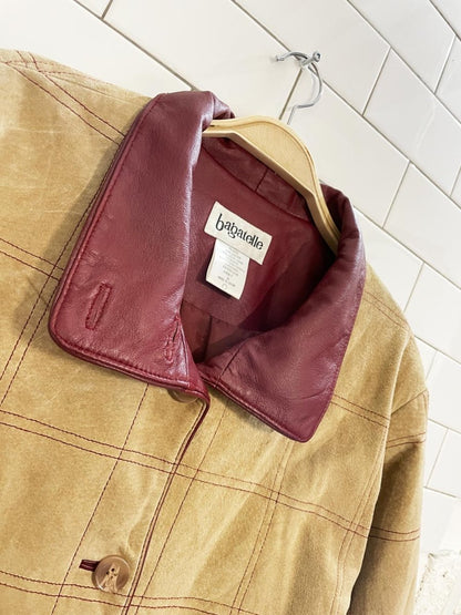 vintage 80s bagatelle suede + leather windowpane stitch chore jacket - good market thrift store