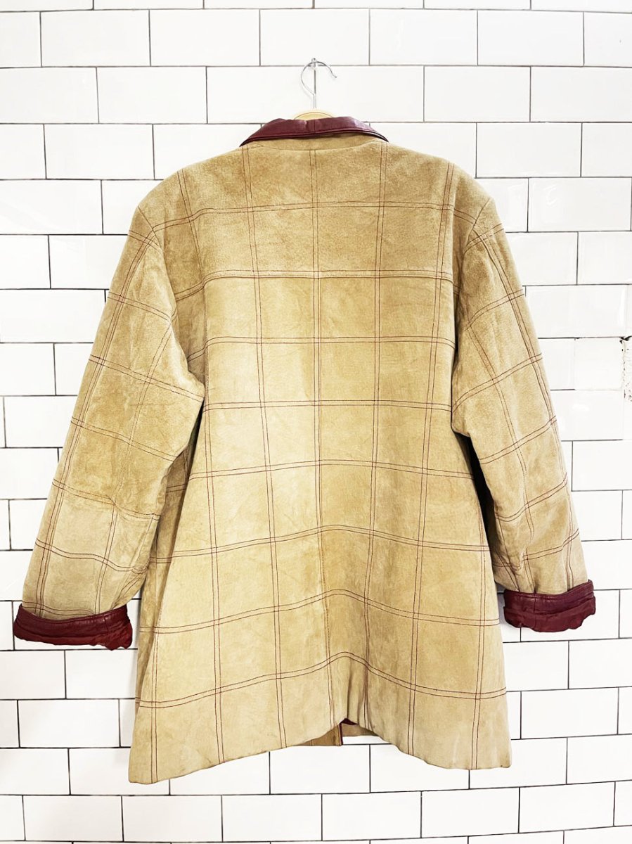 vintage 80s bagatelle suede + leather windowpane stitch chore jacket - good market thrift store