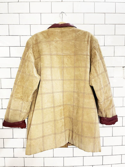 vintage 80s bagatelle suede + leather windowpane stitch chore jacket - good market thrift store