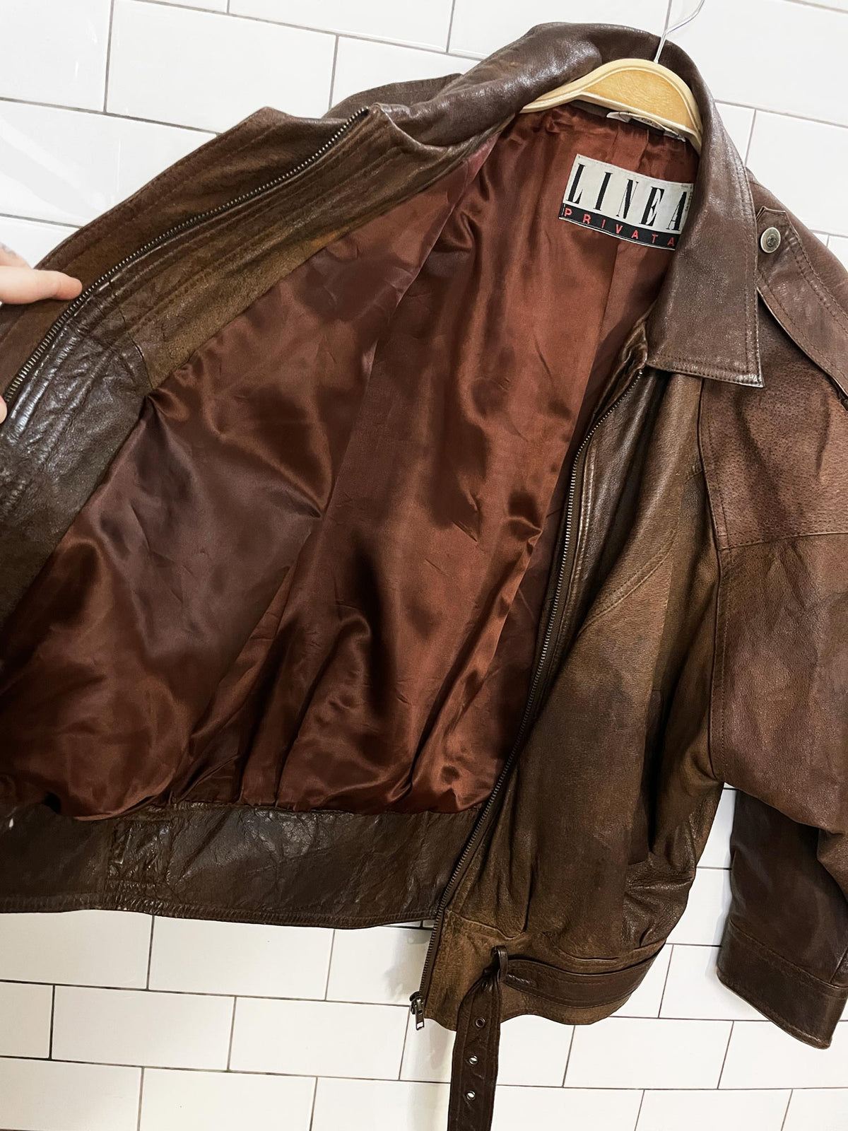 vintage 90s linea privata soft leather oversized belted bomber jacket