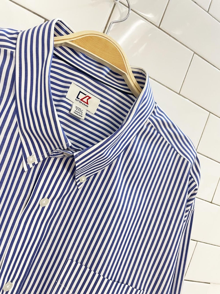 cutter & buck oversized menswear blue stripe shirt - good market thrift store