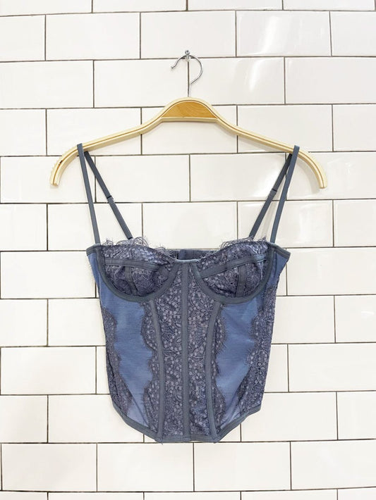 UO out from under lucy blue floral lace corset top - good market thrift store